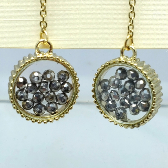 Mystique gold chain dangle fish hook earring with floating stones - Picture 3 of 4